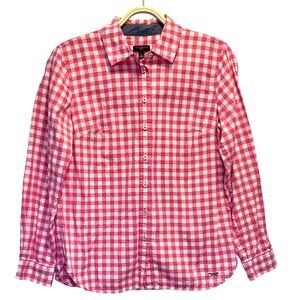 Talbots Women’s Petite Small Modern Classic Button Down Shirt Pink White Gingham
